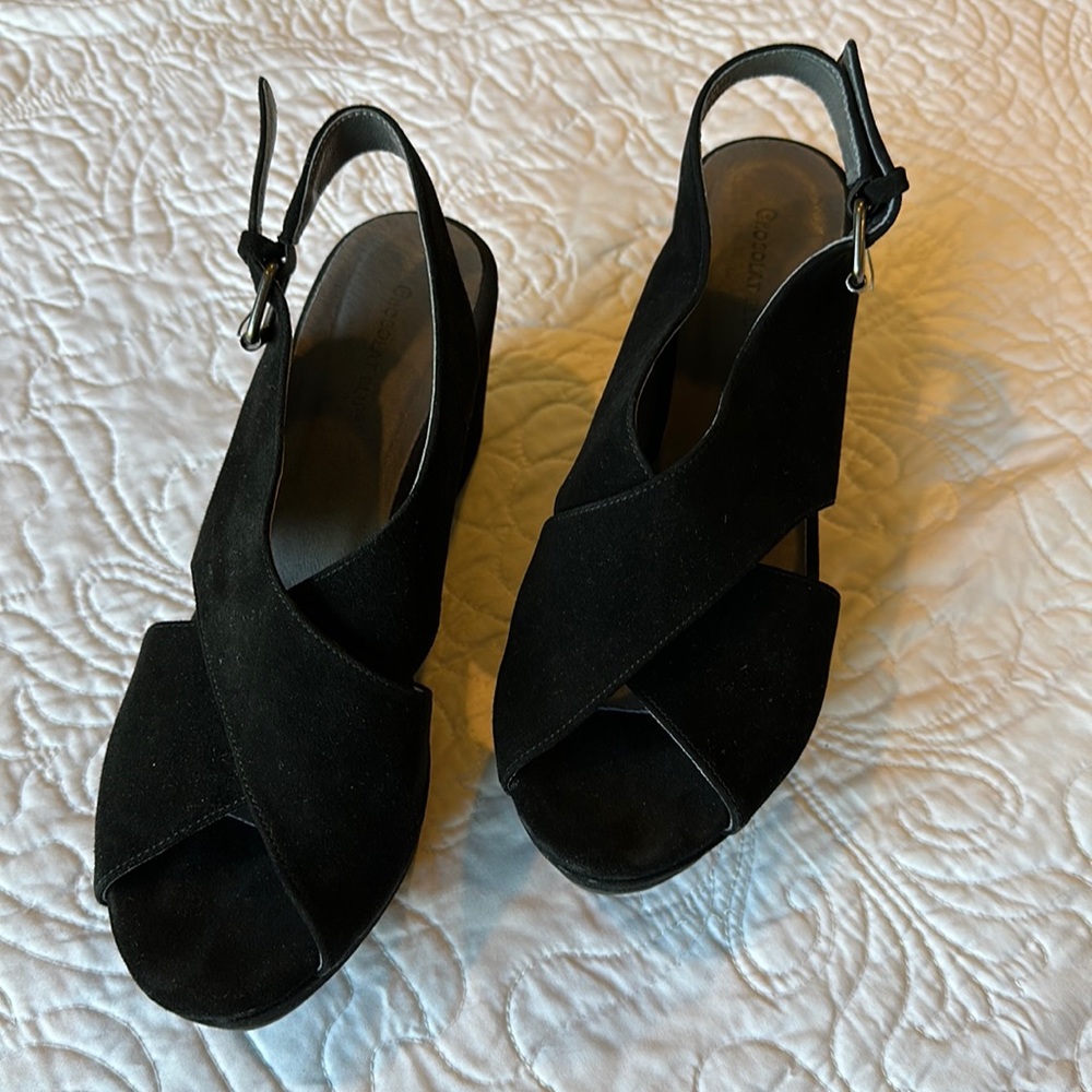 Chocolat Blu Black Wedges Size 10